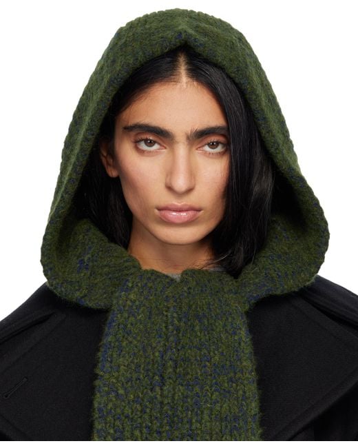 Dries Van Noten Black Hooded Wool Scarf