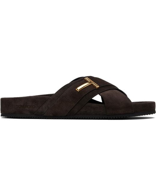 Tom Ford Black Suede Wicklow T Slides for men