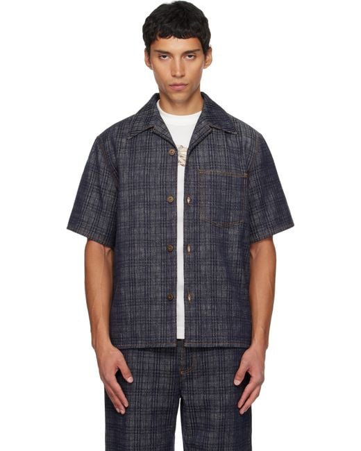 Burberry Blue Relaxed Fit Check Denim Shirt for men