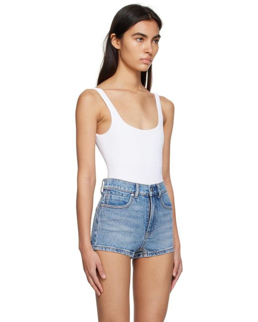 T By Alexander Wang Blue White Textured Bodysuit