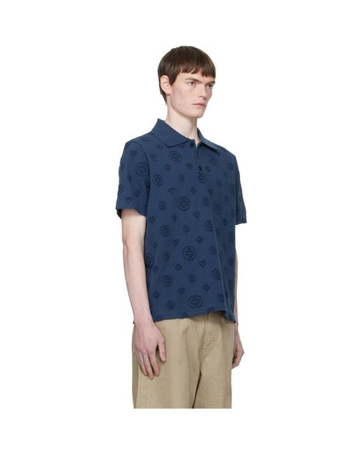 Casablanca Blue Applique Monogram Polo for men