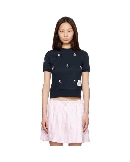 Thom Browne Blue Cotton Milano Sailboat Rib T-Shirt