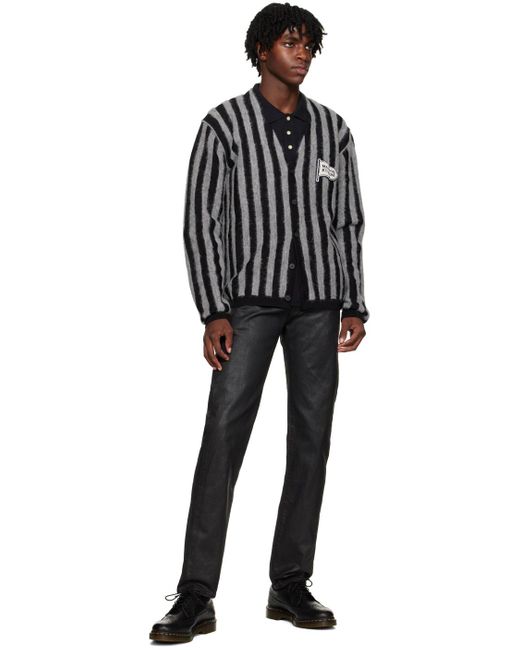 Maison Kitsuné Black & Gray Striped Cardigan for men