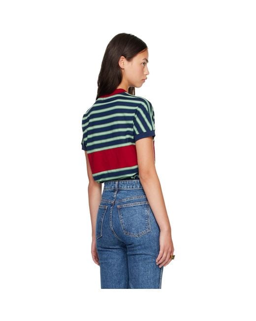 Versace Blue Embroidered-Logo Striped-Intarsia Cotton T-Shirt