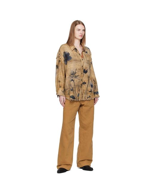 R13 Natural Tan Wide Leg Utility Trousers