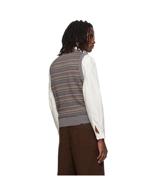 Lemaire Brown V-Neck Jacquard Sweater Vest for men