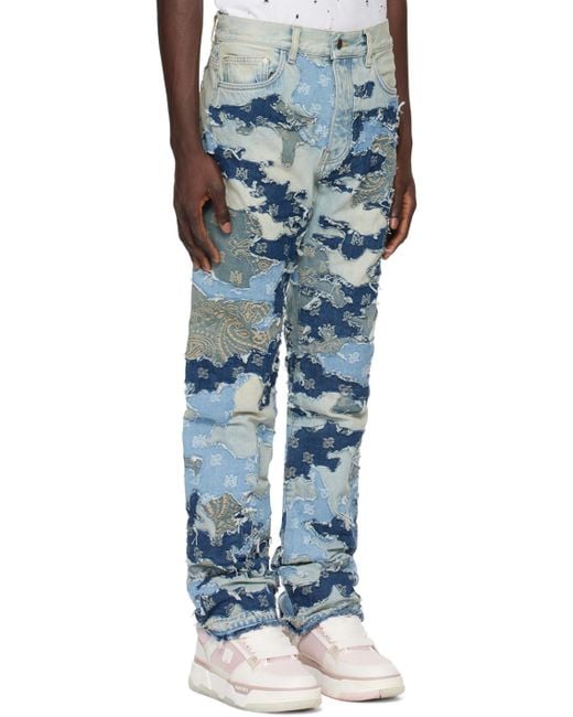 Amiri Blue Indigo Patchwork Camo Jeans for men