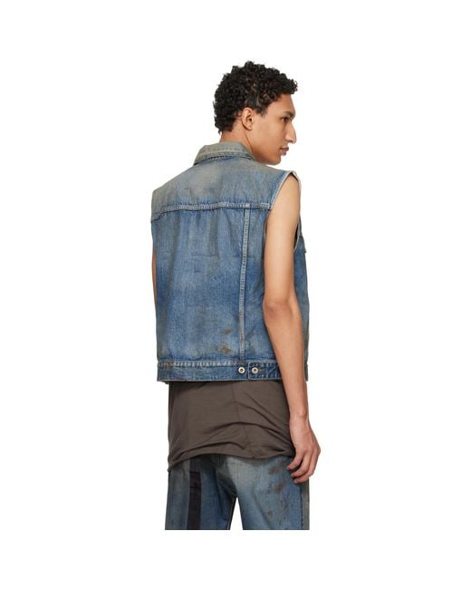 Rick Owens Blue Temple Sl Denim Trucker Vest for men