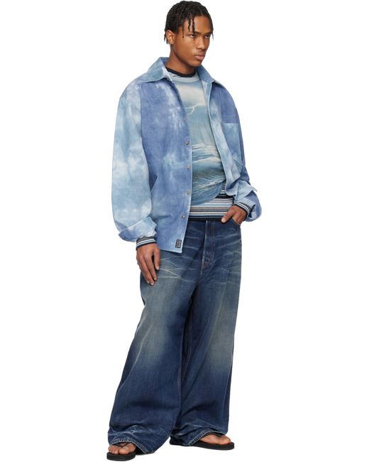 ERL Blue Tie-Dye Corduroy Overshirt for men