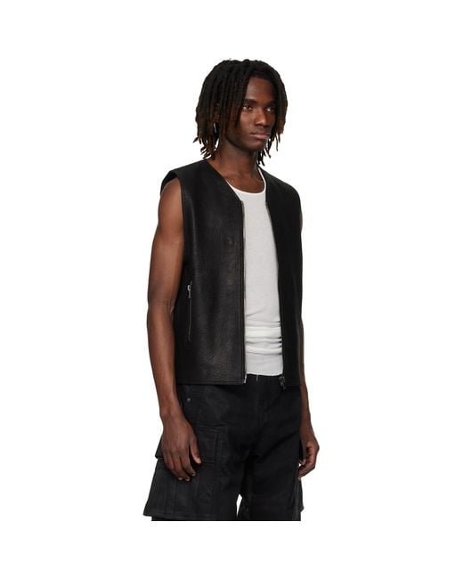 Det Blev Sent Black Zip Leather Vest for men
