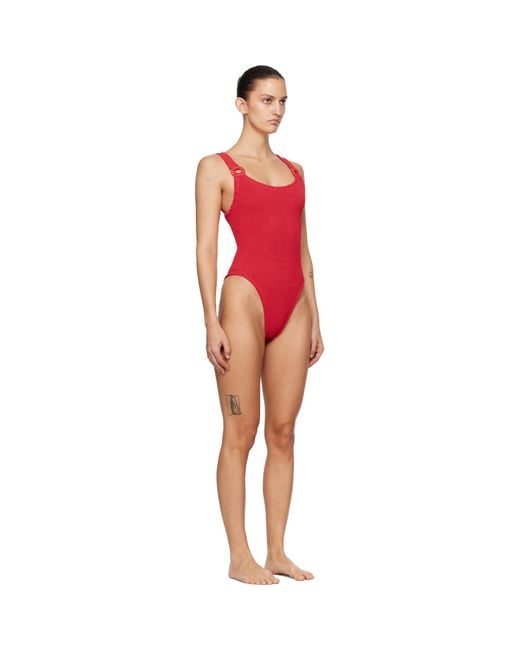 Hunza G Red Tonal Hoops Domino Swimsuit