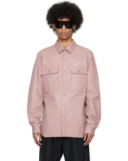 Rick Owens Pink Press-stud Leather Shirt for men