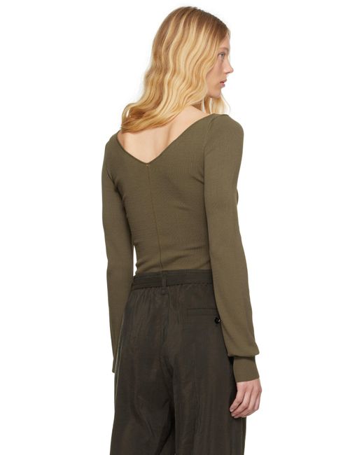 Lemaire カーキ ワイドVネック トップス Green