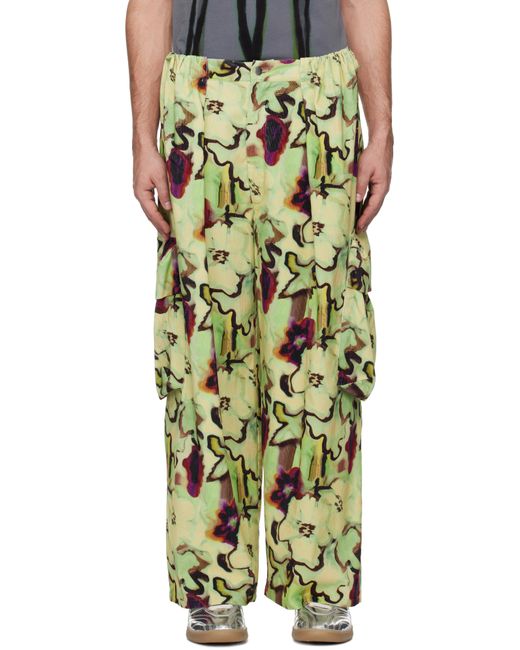 Collina Strada Green Pleated Cargo Pants for men