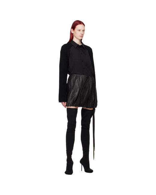 Helmut Lang Black Ballooned Leather Miniskirt