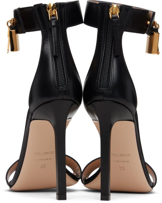 Tom Ford Black Leather Padlock Heeled Sandals