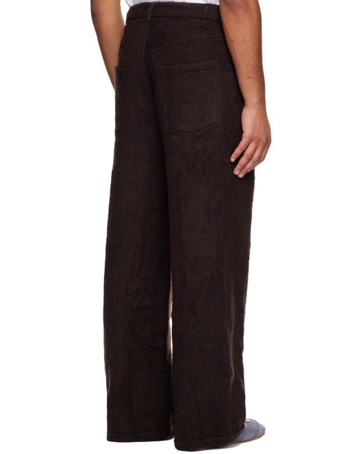 Song For The Mute Black Burgundy Comfy Wool Wide Leg Trousers for men