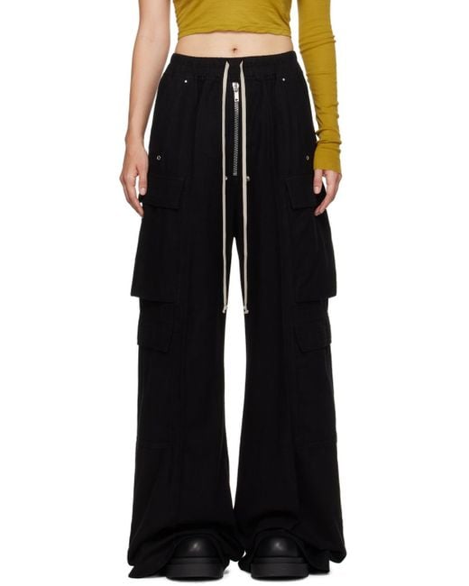 Rick Owens Black Porterville Double Cargo Organic Flannel Trousers