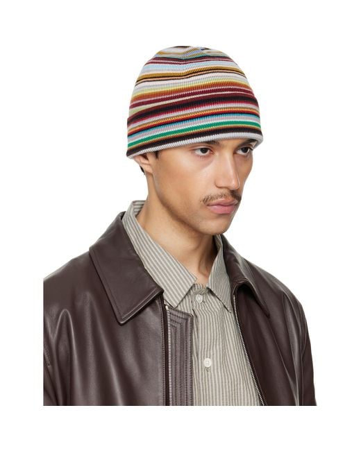 Paul Smith Brown Merino Wool 'Signature Stripe' Beanie for men