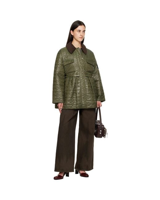Ganni Green Quilt Midi Jacket