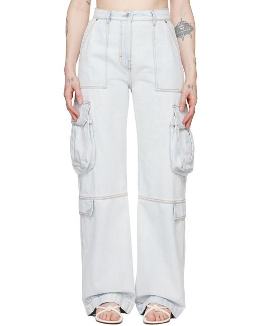 MSGM White Oversized Denim Cargo Pants