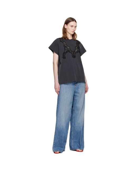 Stella McCartney Black Lace Mix Washed Jersey Cotton T-Shirt