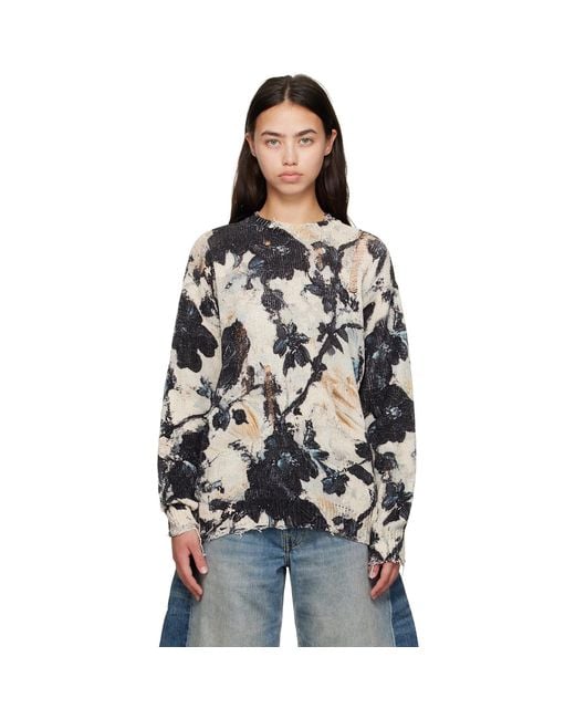 R13 Black Off- Printed Boyfriend Sweater