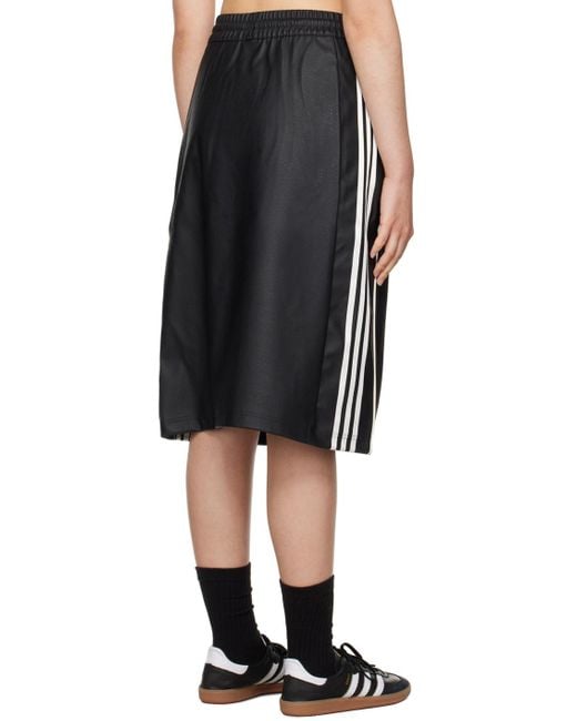 Adidas Originals ストライプ フェイクレザー ミディアムスカート Black