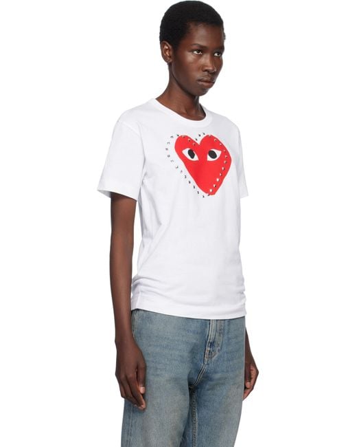 COMME DES GARÇONS PLAY ホワイト プリント レッドハート スタッズ Tシャツ Black