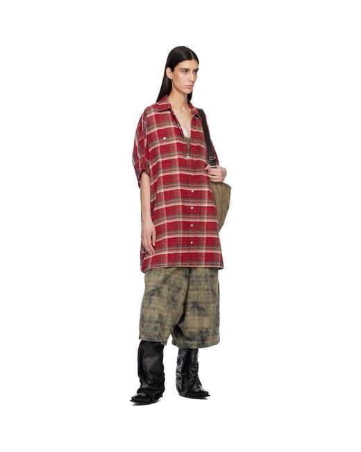 R13 Red Oversized Boxy Shirt Minidress