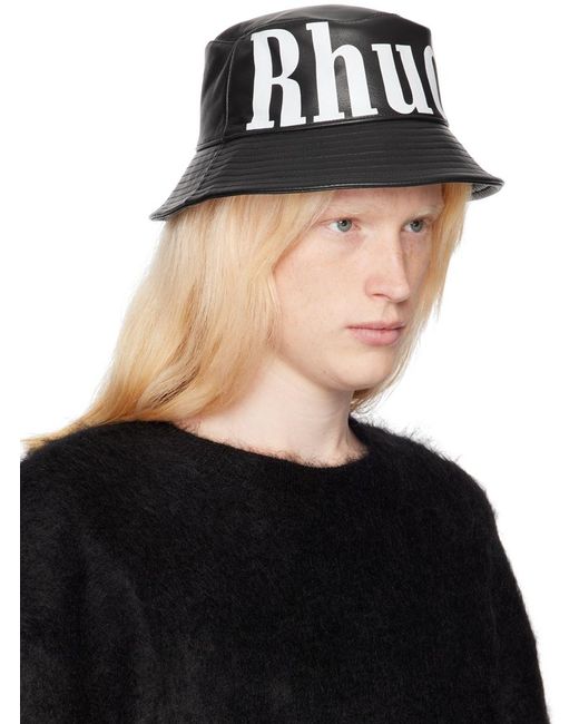 Rhude Black Logo Leather Bucket Hat for men