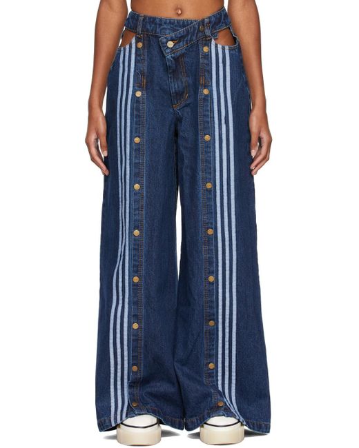 adidas Indigo Wideleg Snap Jeans in Blue Lyst