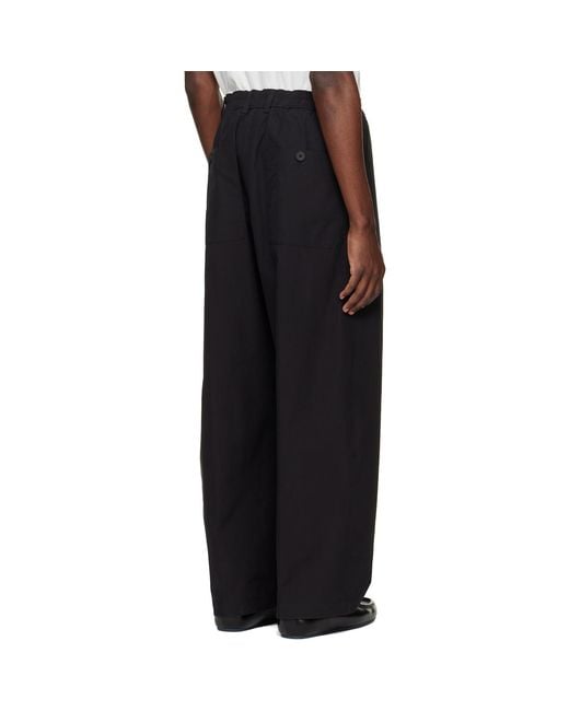 Studio Nicholson Black Shire Cotton Pleated Trousers for men