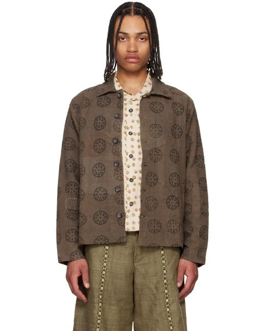 Kartik Research Brown Blockprint Kantha Jacket for men