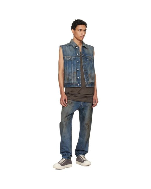 Rick Owens Blue Temple Sl Denim Trucker Vest for men