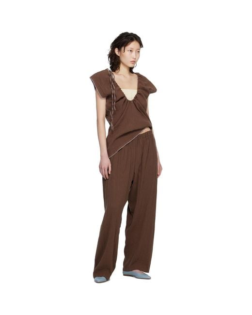 Baserange Brown Crinkle Linen Folio Lounge Pants