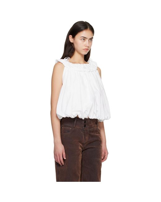 C+plus Series White Crew-Neck Pleated Bubble Top