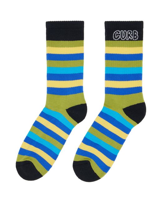 Lanvin Blue 'Curb' Striped Cotton Socks for men