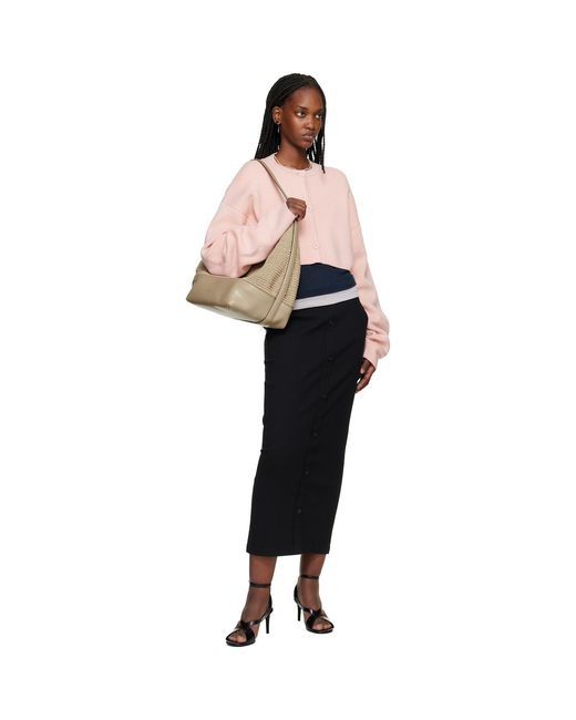 Totême  Gray Taupe Belted Woven-Leather Tote