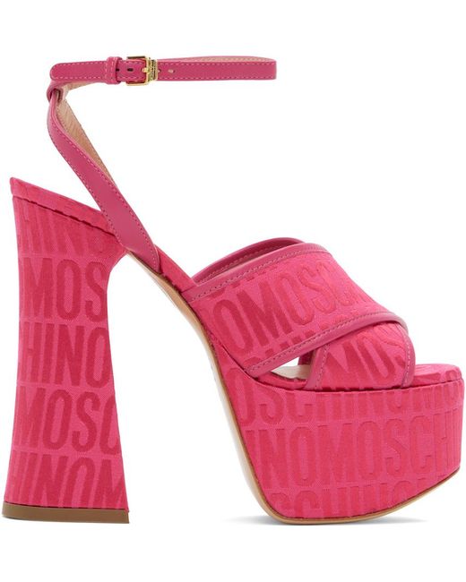 Moschino Pink Logo Jacquard Heels