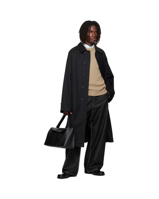 Studio Nicholson Black Crowe Coated Cotton Trench Coat for men