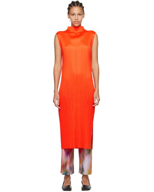 Pleats Please Issey Miyake Orange Monthly Colors April Maxi Dress
