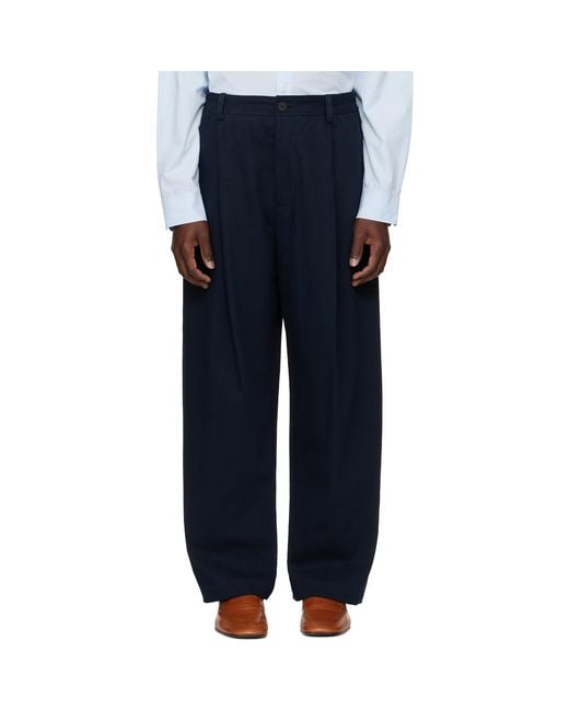 Studio Nicholson Blue Shire Cotton Pleated Trousers for men