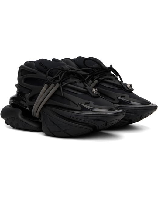 Balmain Black Leather Unicorn Low-Top Sneakers for men