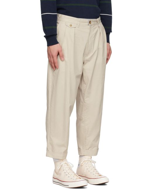 Beams Plus Black Taupe Pleated Trousers for men