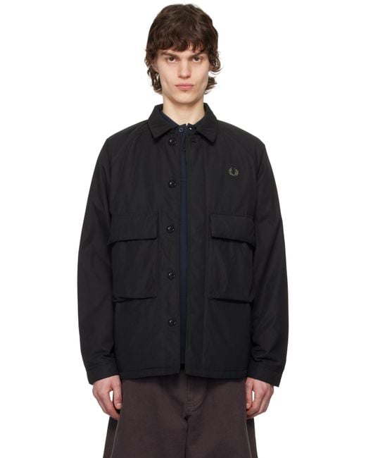 メンズ Fred Perry ブラック パデッド ラグラン ジャケット Black