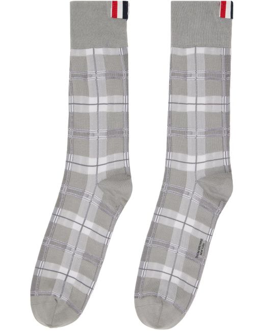 Thom Browne Gray Check Socks for men