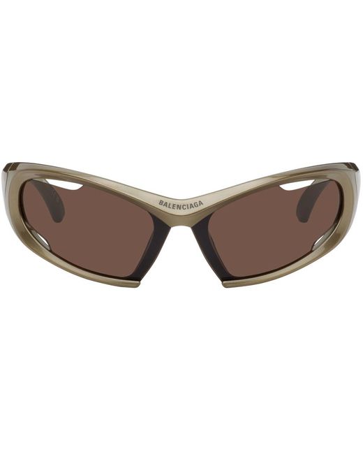 Balenciaga Black Brown Dynamo Rectangle Sunglasses for men