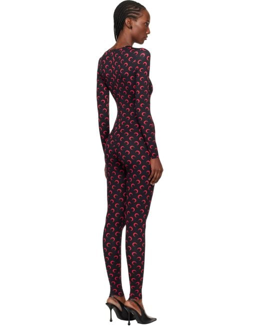 MARINE SERRE Black Moon Printed Jersey Ls Jumpsuit