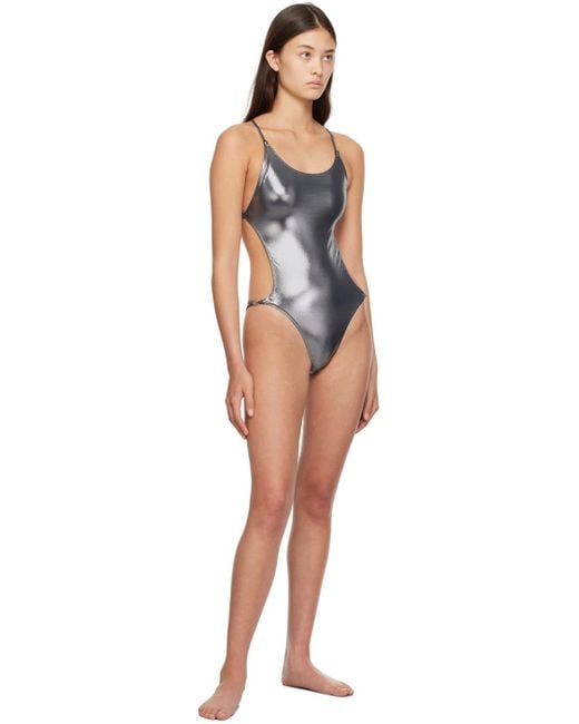 Ganni Black Silver Shine One-piece Swimsuit